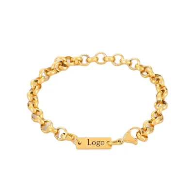 AFXSION 2024 Simple and Fashionable Titanium Steel Round Pearl Chain Men's and Women's Chain Jewelry Splicing Laser Small square