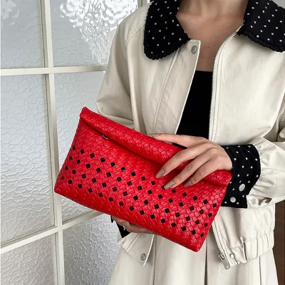 BCMS 14 Women's Purse New Fashion Handbags Trend Version Clutch Bag Casual Versatile Mini Bag for Lady Hollow Woven Handbag