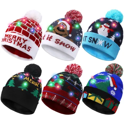 Explosive Models Colorful Flashing Holiday Christmas Knitted Hat Christmas Hats Adults Christmas Hat With Led Lights