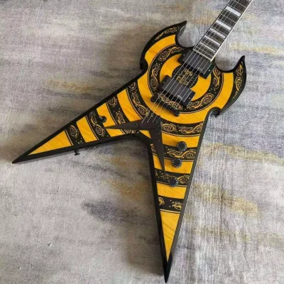 OD-9 Flying V Electric Guitar with Tiger Stripe Totem Veneer Equipped with EMG Pickups