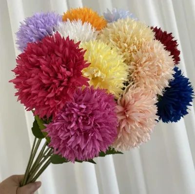 Single Yellow Chrysanthemum Ball Home Soft Decoration Living Room Decoration Artificial Flower Ball Chrysanthemum