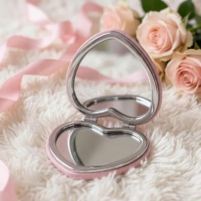 LG-M6079 New Christmas Heart Square Heart Pu Leather Pocket Size Travel Makeup Mirror Decorative Personalized Pattern Beauty