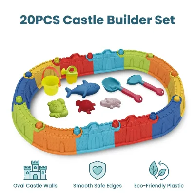 20PCS Oval Castle Fortress Sand Mold Set, Kids Beach Sandcastle Building Toy, BPA-Free Outdoor Summer Playset
