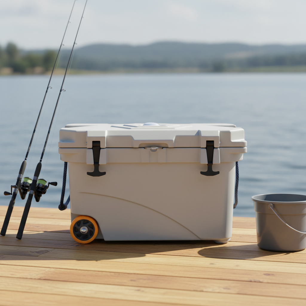 China Factory 45QT Rotomolded Cooler Box on Wheels With Bluetooth Speaker LED Light Heavy Duty Box for Picnic Sea Fishing Garden