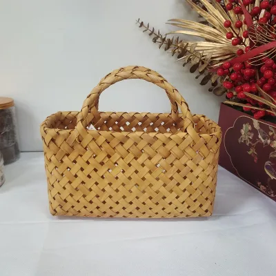New Year Gift Packaging Basket Wooden Chip Souvenir Basket Chinese Style Rectangular Shape Gift Wrapping Original Big Factory