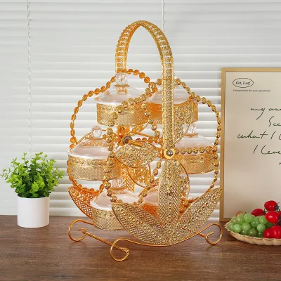 New Arrival Wrought Iron Acrylic Dried Fruit Box Exquisite Luxury Windmill Rotating Snack Tray Creative Living Room 31x20x53cm