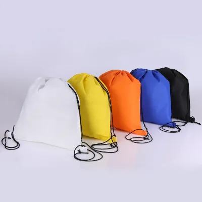 Custom Non-Woven Fabric Drawstring Bag for Shoes Clothing Dustproof Storage Packaging Recyclable for Socks Toys Building Blocks