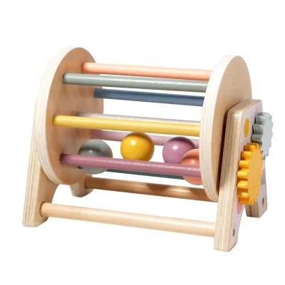 Wooden Musical Rolling Ball Drum Sensory Development Educational Toy Spinning Rainbow Drum with Balls