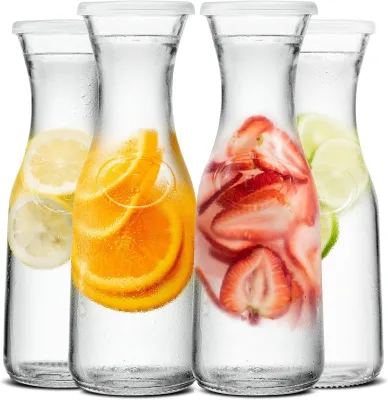 Empty Round 35oz Glass Carafe Clear Glass Pitcher Beverage Serveware Carafe for Brunch Cold Water Juice Milk Iced Tea
