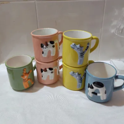 BEST Ceramic Coffee Mug Embossed Cute Cat Creative Three-Dimensional Cartoon Drinking Water Breakfast Cup
