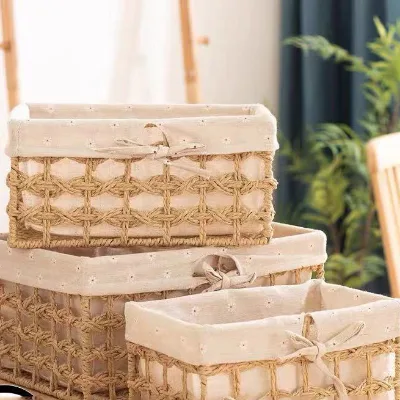 Handcrafted Decorative Fabric Storage Basket Cotton Rope Organizer With Built-in Handles Foldable Clothes Kitchen Use