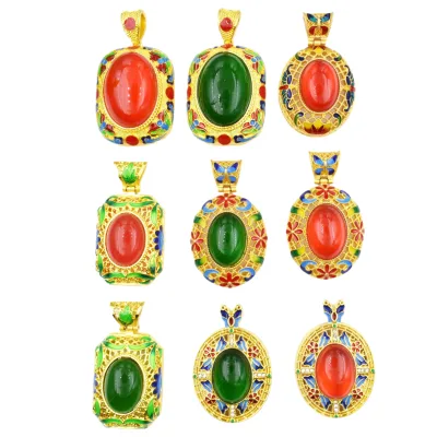 Factory Wholesale Large Chalcedony Inlaid Cloisonne Pendants, Royal Blue Oval Live Supply, Surface