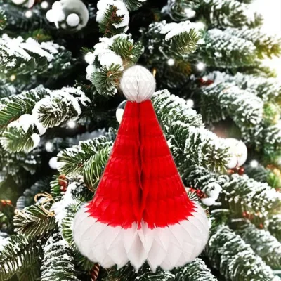 Santa Hat Christmas Tree Ornament Red White Classic Style Plastic Decor 12 Inch Holiday Decoration