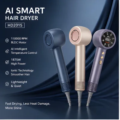 AI Smart Temperature Control High Speed BLDC Ionic Ceramic Salon Hair Dryer 6 Heat Settings Magnetic Accessories Hotel RV Use