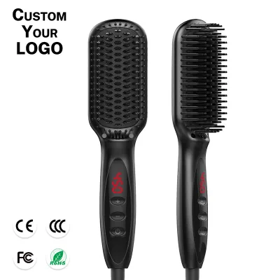 Men's Hair Beard Straightener Brush 2-in-1 Styling Comb Ceramic Coated 10 Temperature Adjustable Dual Voltage Wet Dry Use