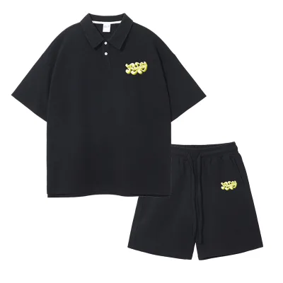 Personalised Custom Waffle Clothing Embroidery Logo Waffle Knit Set T Shirt and Short Set