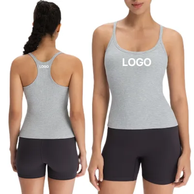 DY Custom Logo New Yoga Tank Top Women's Lanjing Modal Racerback Sports Running Tank Top With Pads I-shaped Vest Chest Pad Gym