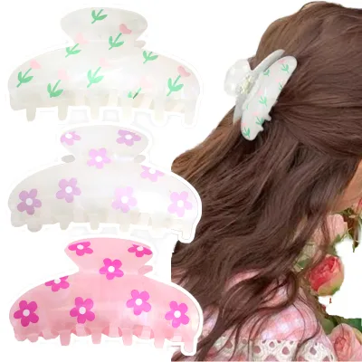 Cute Color Hair Accessories for Girls Face Flower Design Plastic Korean Fashion 8cm Large Hair Claw Clips Wedding Dianshang