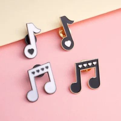 Popular Creative Black And White Music Note Brooch Custom Logo Design Music Enamel Lapel Pin