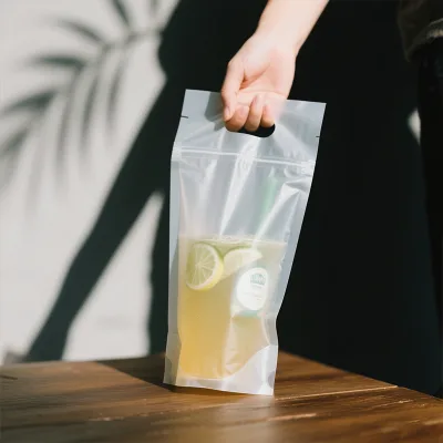 Biodegradable Recyclable Drink Pouch with Straw Hole - Eco Friendly Liquid Food Grade Packaging Bag