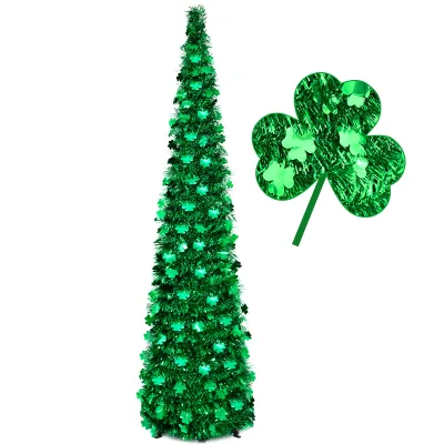 Foldable Christmas Tree Green Four Leaf Clover Xmas Pine Tree Shiny Artificial Holiday Decor Wholesale Party Supplies Custom