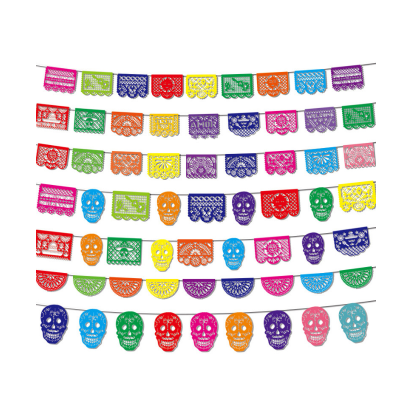 Mexican Theme Party Decoration Flags Banner Day of the Dead Plastic Latte Art Holiday Gift Birthday Party Decorations