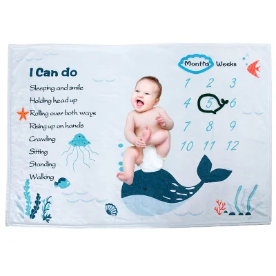 Baby Milestone Blanket 60"x40" Moon Baby Month Blanket First Year Calendar Monthly Growth Baby Blanket