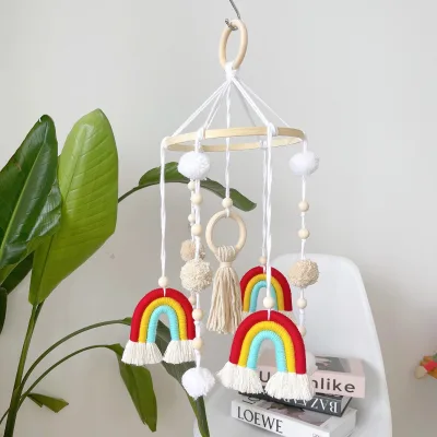 Nordic Rainbow Handmade Weaving Ornament Baby Bed Toys Mobile Rattle Kids Room Wall Decor Crib Hnagings