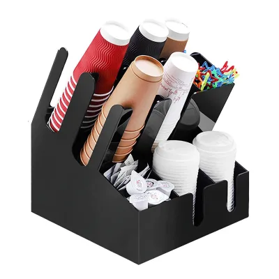 Customized Coffee Cup Rack Paper Cup Holder Acrylic Condiment Holder with 10 Compartments