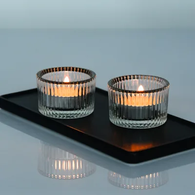Crystal Green Soy Wax Scented Thick Double Wall Amber Black Luxury Holders Ribbed Glass Candle Jar With Wooden Lid