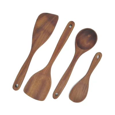 Wooden Kitchen Utensil Set-Eco-Friendly Durable 5-Piece Cooking Tools with Anti-Slip Grip