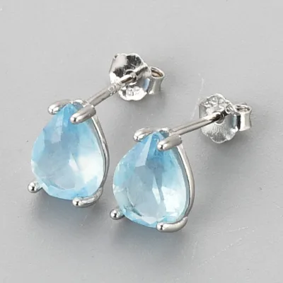 Rhodium plated 925 sterling silver natural moonstone aquamarine teardrop crystal stud earrings wholesale bulk