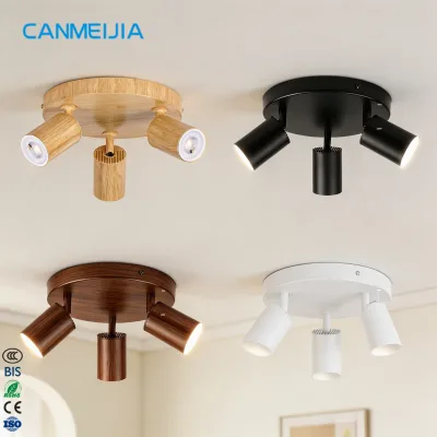 Modern Wood Ceiling Spotlight 3 Heads Adjustable GU10 Ceiling Spot Light Indoor Home Commercial Decor Ceiling Lighting Fixture