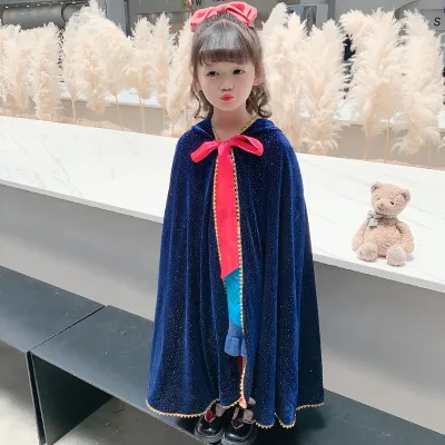 Winter Princess Cloak Hooded Long Cape for Girls Sequins Dress up Cosplay Costume Girls Princess Cape