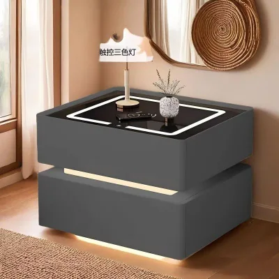 Suspended Floating Bedside Table with Ambient LED Light, Modern Storage Nightstand for Easy Cleaning