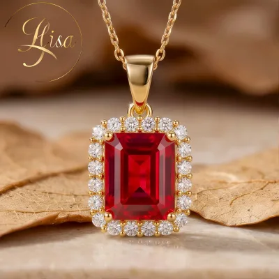 Hot Sale VVS D Lab Made Diamond Ruby Women Pendant Luxury IGI CVD Lab Created Diamond 10K 14K 18K Chain Halo Pendant Fine Jewely