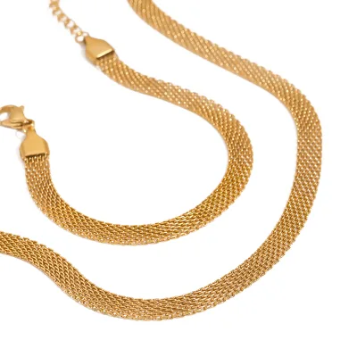J&D 18K Gold Plated Stainless Steel Chain Necklace Women Trendy Minimalist Water Proof Choker Bracelet