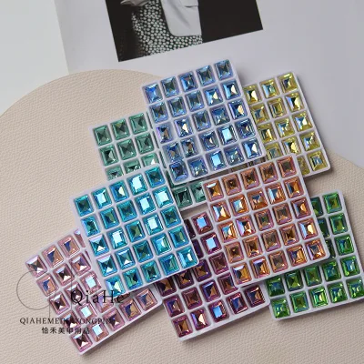 Bulk Wholesale 2023 K9 Glass Aurora Nail Stone Square Opal Nail Crystal Jelly Rhinestones for Nails