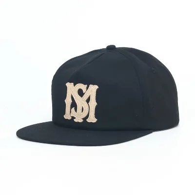 Wholesale Price 5 Panel Dad Hat Custom Felt Embroidery with Leather Buckle Black Color Cap