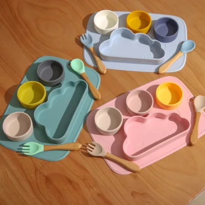 Baby Silicone Plate Spoon Fork Set Baby Feeding Silicone Baby Tableware