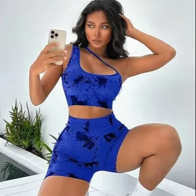 Tie Dye Peach Hip Seamless 2 Piece Yoga Sports Wear Uniform Bra and Shorts Set Gym Woman Sports Sets