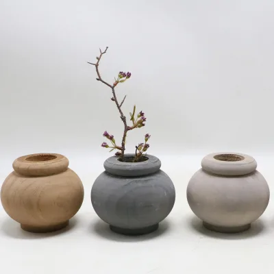 Modern Rustic Hand Carved Boho Wood Vase Planter Home Kitchen Bedroom Decor