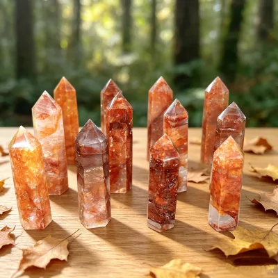 Wholesale Natural Red Hematoid Quartz Towers Polished Fire Quartz Crystal Point Wands for Healing Decor