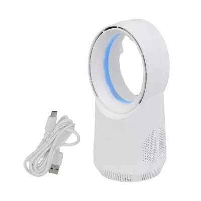 Russell Hobbs Compact Wireless Plastic Desk Fan Digital 3 Speed Settings Bladeless Design Ambient Lighting USB Rechargeable