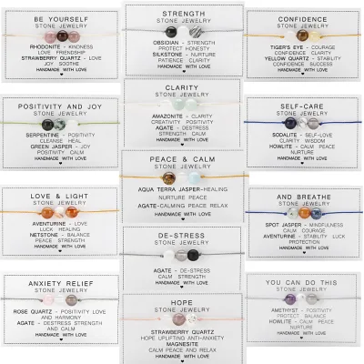 Simple Yoga Meditation Anxiety Bracelet Women Natural 7 Chakra Stone Rose Quartz Amethyst Crystal Beaded Bracelets with Cards