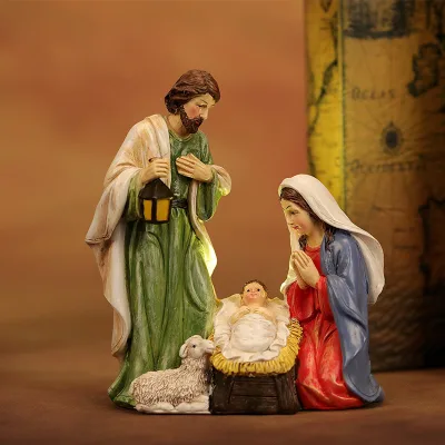 Religious Nativity Scene Ceramic Figurines Set Holy Family with Sheep Christmas Home Festival Gift