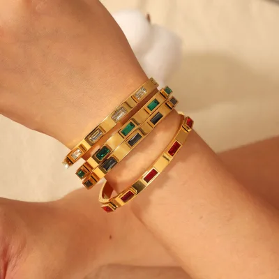 Vintage Colorful Zircon Bangle 18k Gold Plated Jewelry Waterproof Bangle Non Tarnish and Hypoallergenic Wholesale ALN25120576