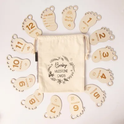 Baby's First Birthday Souvenir Baby Milestone Chuck Baby Month Card Wooden Laser Engraving Photography Props