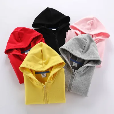 Winter High quality custom blank children cotton sweatshirt girls boys plain full zip up hoodie for kids