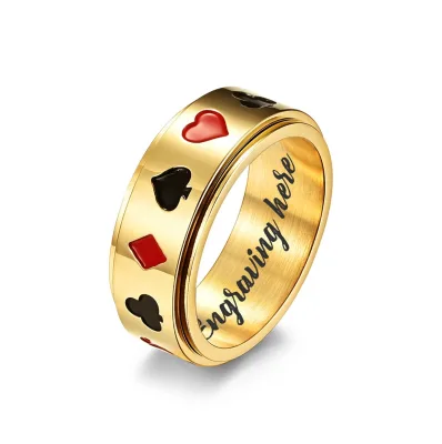 Personalized Stainless Steel High Polish Enamel Poker Spinning Rotatable Anxiety Fidget Jewelry Rings